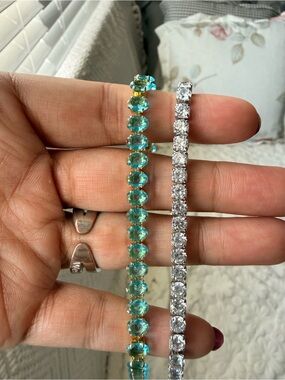 2-Piece 3A CZ Tennis Bracelet Set – Light Blue & Clear